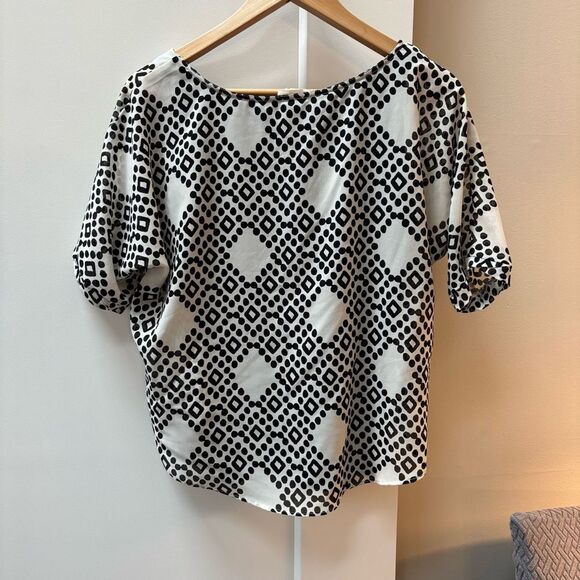 Meadow Rue Black & White Geometric Print Blouse size S - Picture 3 of 7